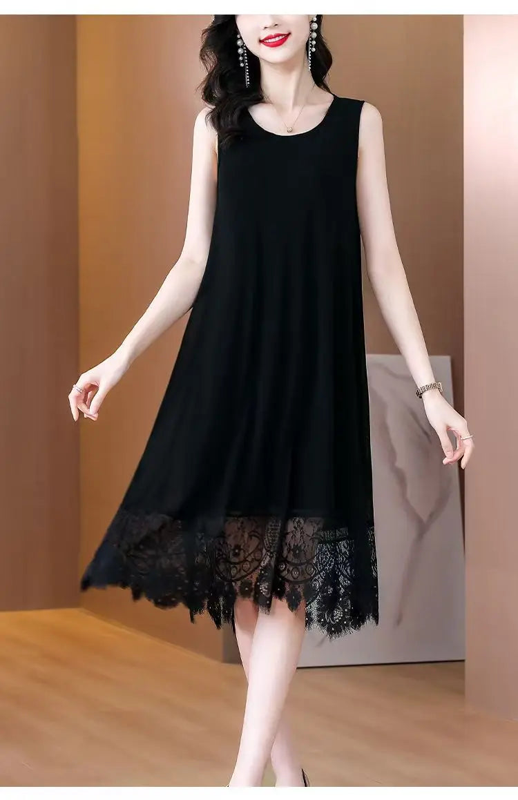 Women's Sleeveless Lace-Hemmed Dresses Multi-Color Summer Elegance for Day-to-Night 2025 Summer Plus Size Clothing