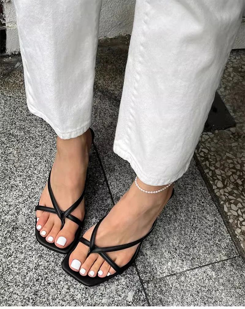 2025 Summer Women Clip Toe Slippers Fashion Dress Slide Shoes Ladies Elegant High Heel Footwear