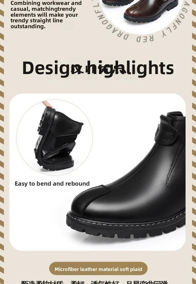Men's Boots British Business Short Boot Retro Ankle Booties Fashion Casual High Top Boots for Men Leather Boot Oxford Work Boot