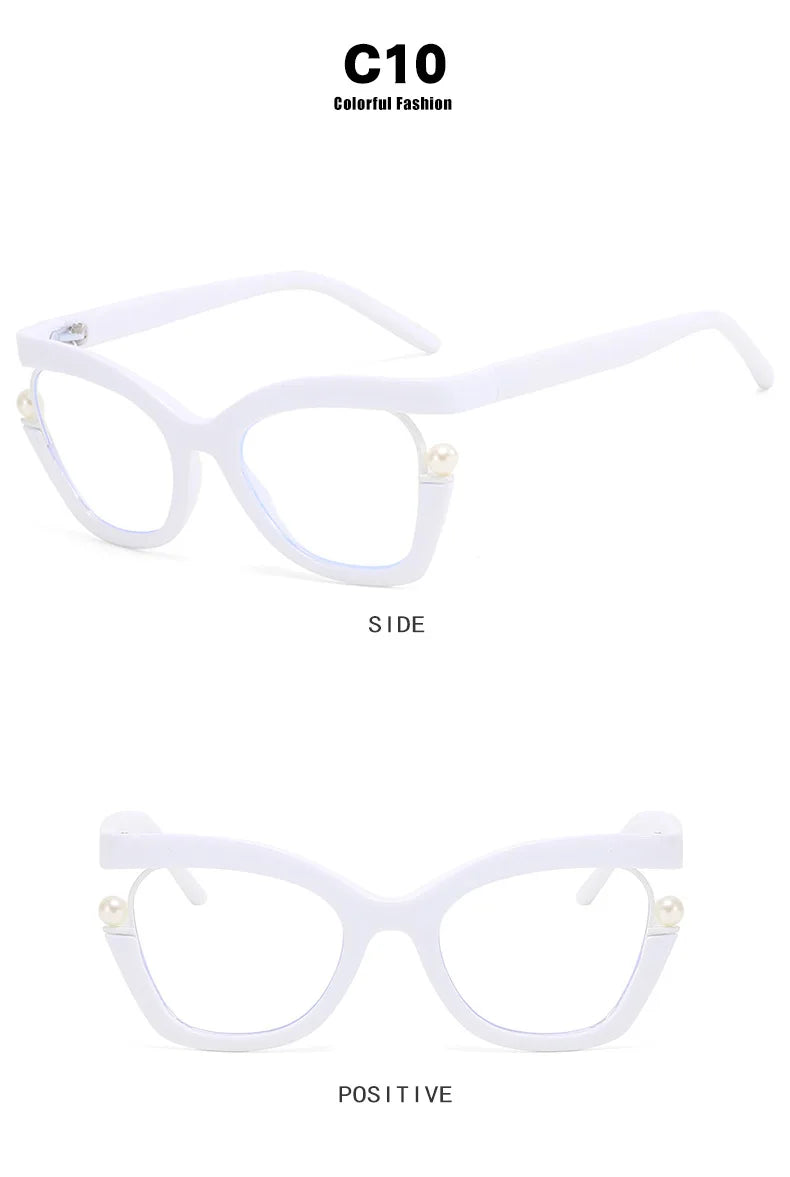 Vintage Brand Designer Pearl Cat Eye Optical Glasses Men Women Trendy Luxury Computer Anti-Blue Light Protection Spectacle Очки