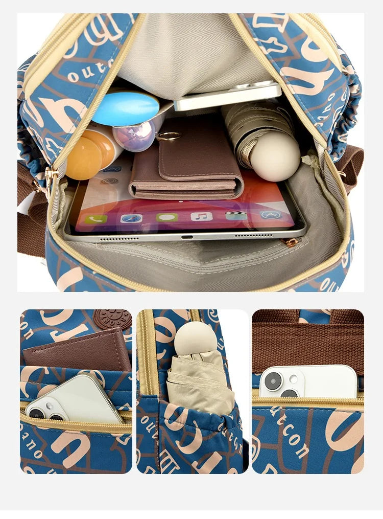 School Bag Women's Oxford Cloth Printed Casual Backpack Fashionable Large Capacity Lightweight Travel Versatile Backpack Backpac