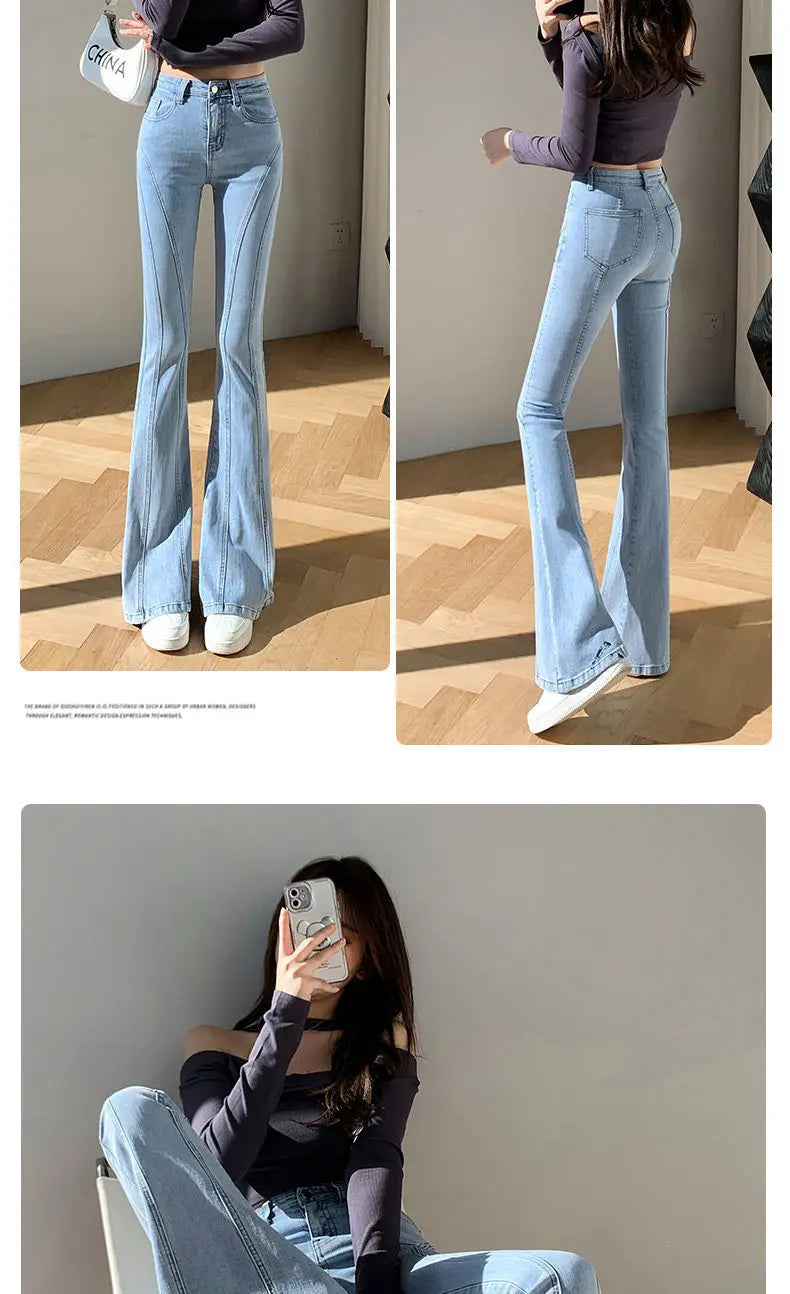 Jeans Woman 2024 Vintage Fashion Trend Luxury Denim Pants High Waisted Elasticity Flare Leggings Korean Black Bell Bottom Jeans