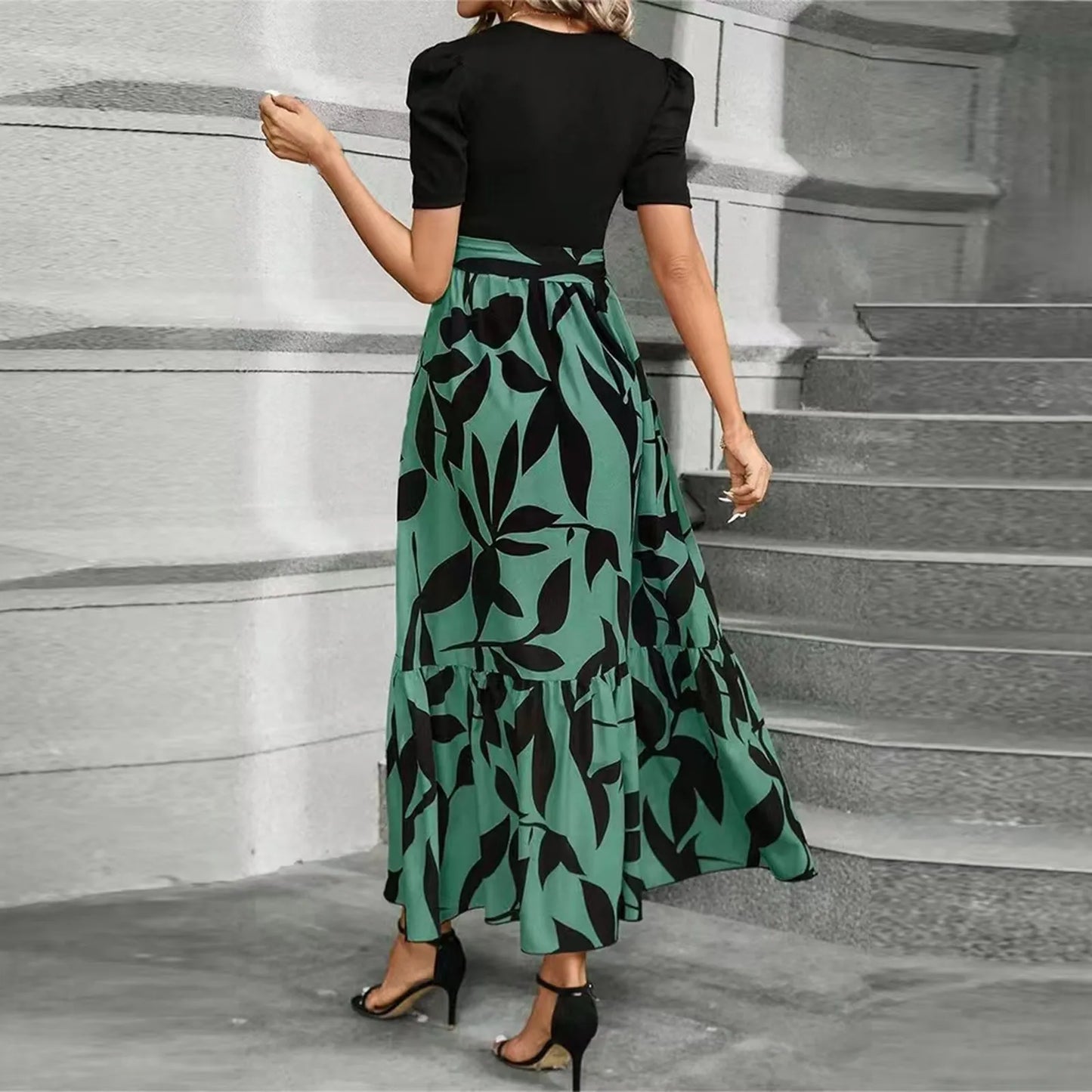 Dresses Elegant Office Lady Outfits A-line Lace-up Slim Fit Waist Ruffle Hem Skirt Women Dress Summer vestidos de mujer casuales
