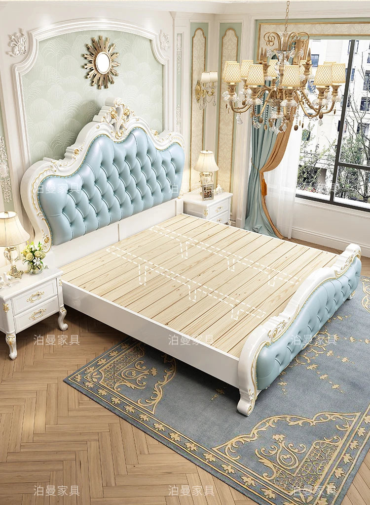 Luxury Couple Bed European Aesthetic Leather Queen Size Princess Bed Storage Space Cama De Casal Luxuosa Modern Furniture