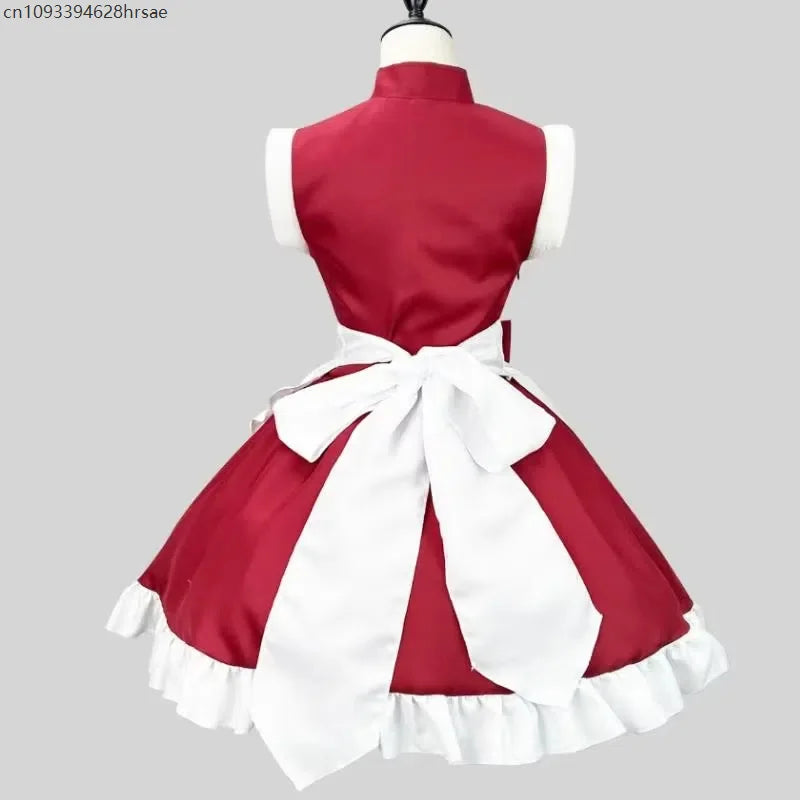 Christmas Maid Dress Girls Suit Red Lolita Cosplay Costume New Year Robe Sleeveless Party Uniform Xmas Clothing