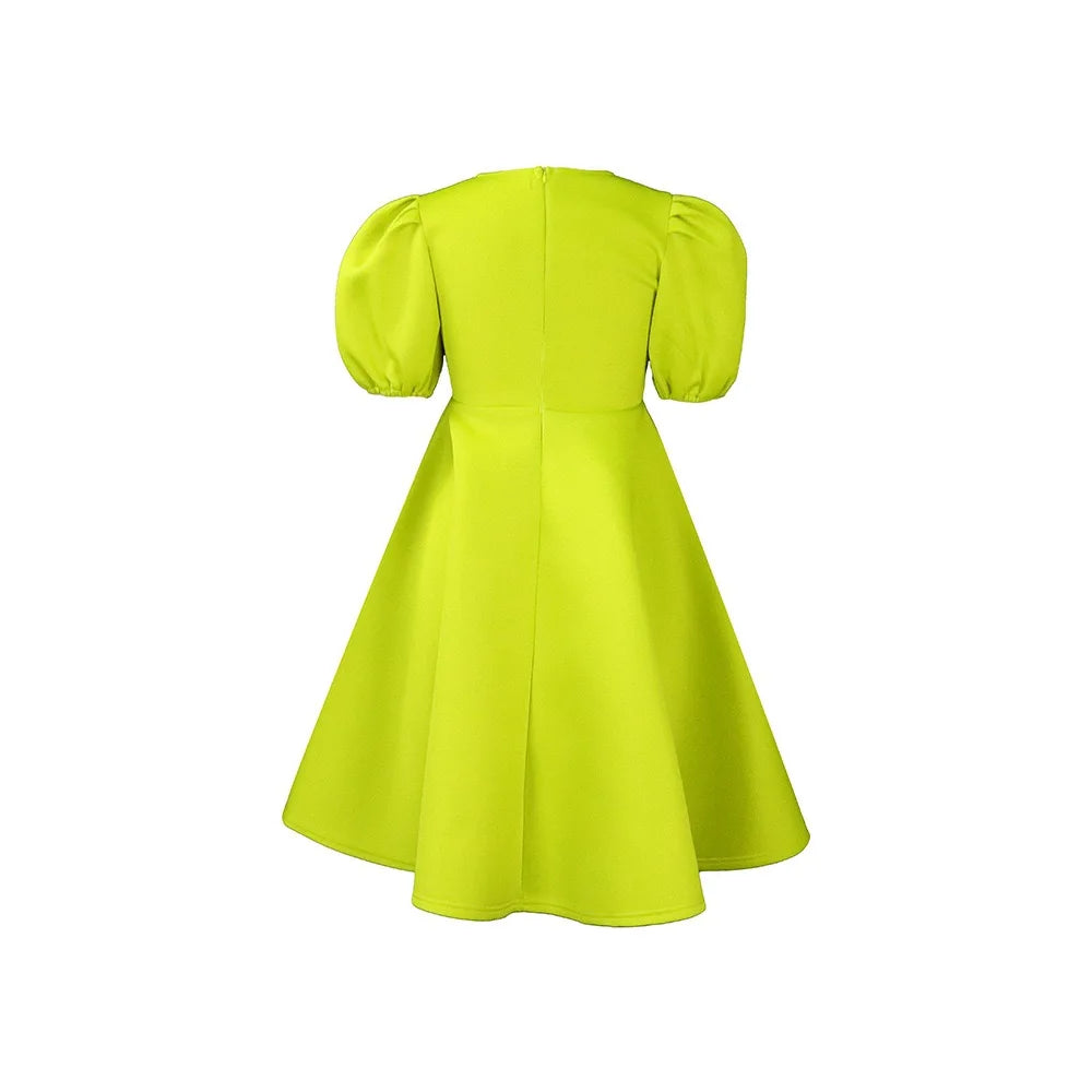 Elegant Party Dresses for Women O Neck Short Sleeve High Waisted Pleated Knee Length Fashion Ladies Birthday Dinner Vestidos Hot