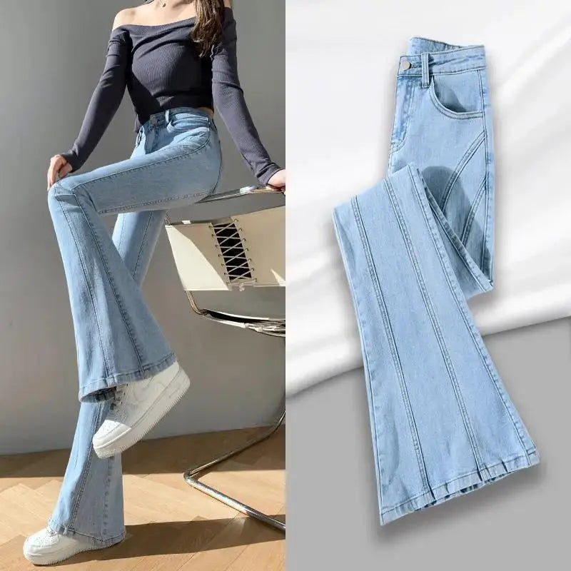 Jeans Woman 2024 Vintage Fashion Trend Luxury Denim Pants High Waisted Elasticity Flare Leggings Korean Black Bell Bottom Jeans