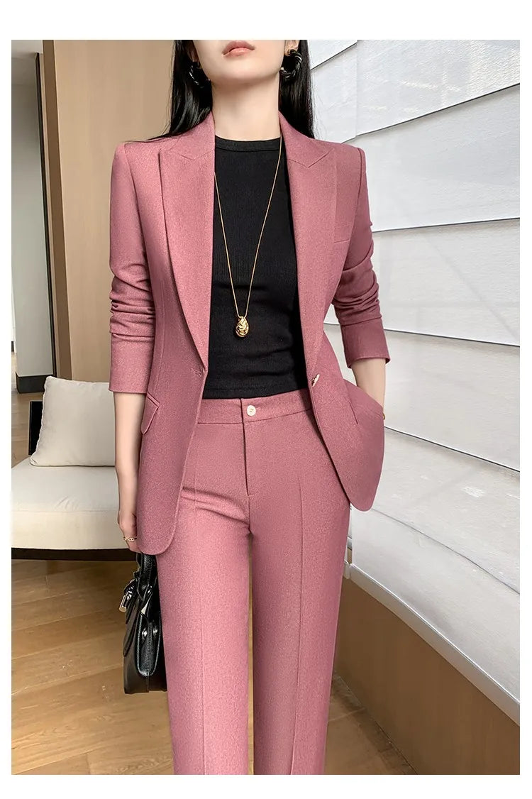 Fashion New Women Vintage Formal Solid Pantsuit Elegant Chic Blazer Coat Straight Pants Outfits Female Interview Two Pieces Set