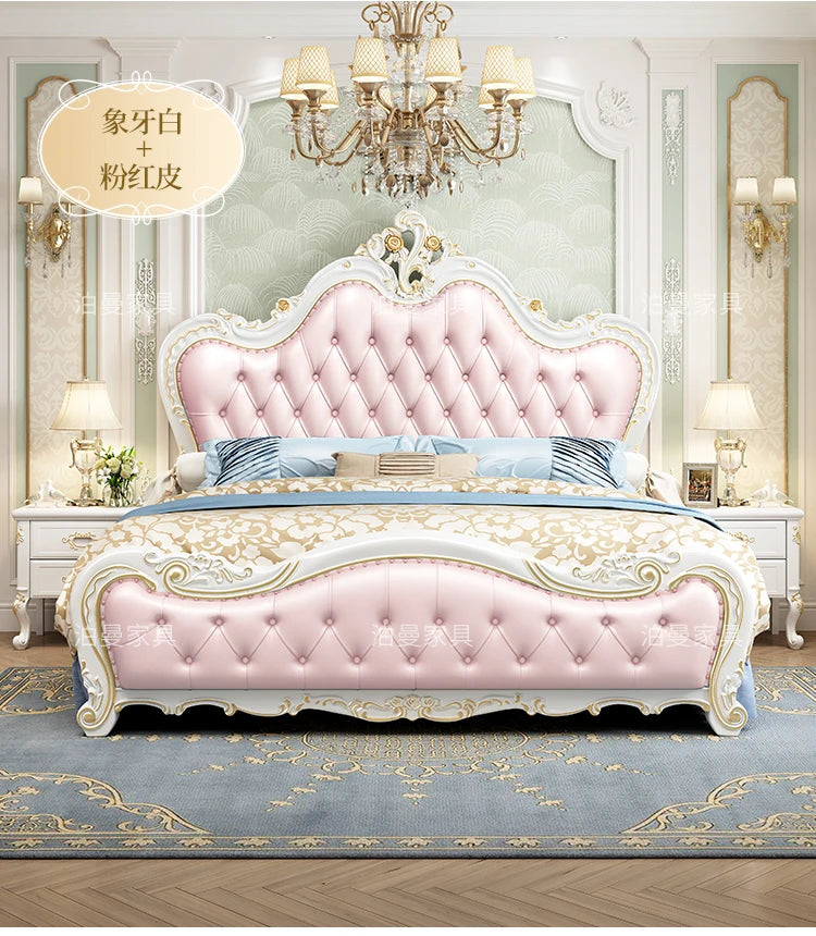 Luxury Couple Bed European Aesthetic Leather Queen Size Princess Bed Storage Space Cama De Casal Luxuosa Modern Furniture
