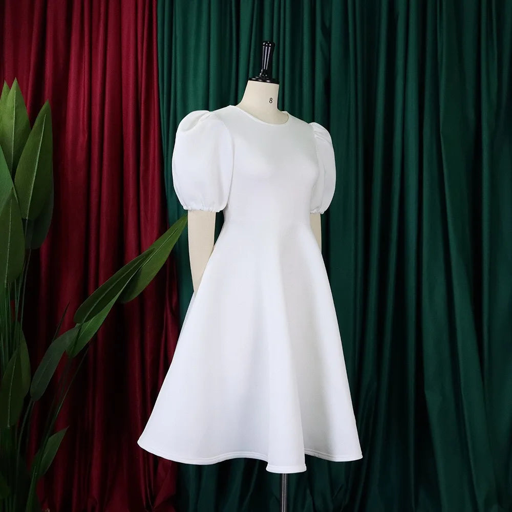 Elegant Party Dresses for Women O Neck Short Sleeve High Waisted Pleated Knee Length Fashion Ladies Birthday Dinner Vestidos Hot