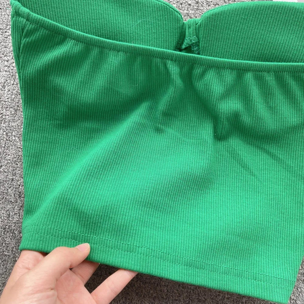 Strapless Western Style Skinny Tanks Camis for Women Summer Casual Solid Colours Female Corset Crop Tube Tops with Built In Bras