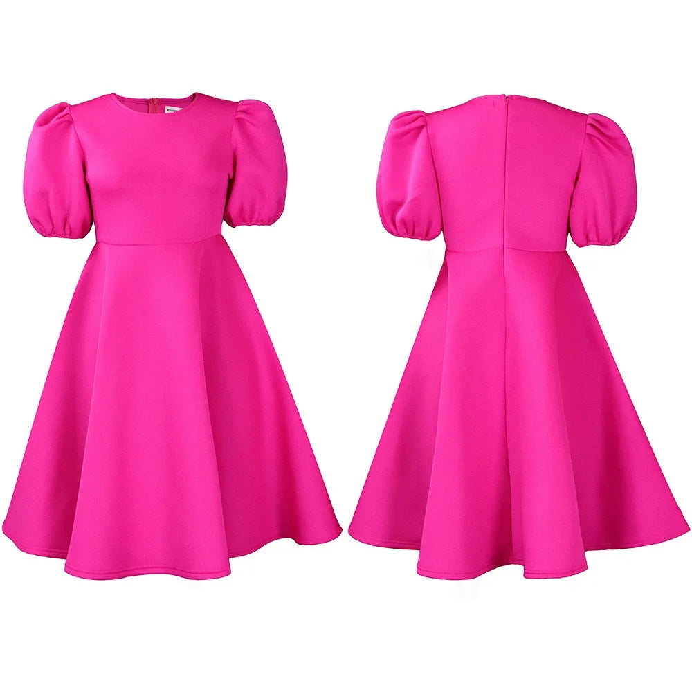 Elegant Party Dresses for Women O Neck Short Sleeve High Waisted Pleated Knee Length Fashion Ladies Birthday Dinner Vestidos Hot