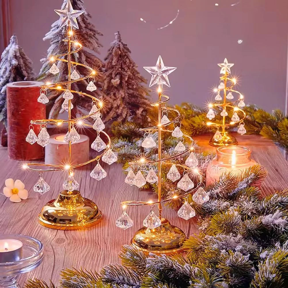 Christmas Decorations Wrought Iron Tree LED Luminous Crystal Christmas Tree Photos on the Table Ornaments Night Light
