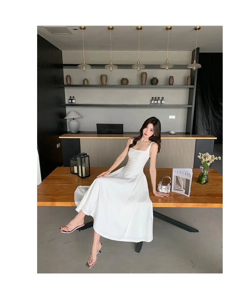 Women's Elegant Red Evening Dresses Sleeveless Wedding Guest Dress Spaghetti Strap A-Line White Party Female Prom gown Vestidos