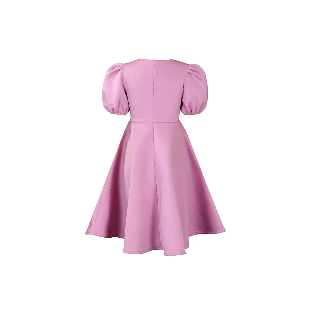 Elegant Party Dresses for Women O Neck Short Sleeve High Waisted Pleated Knee Length Fashion Ladies Birthday Dinner Vestidos Hot