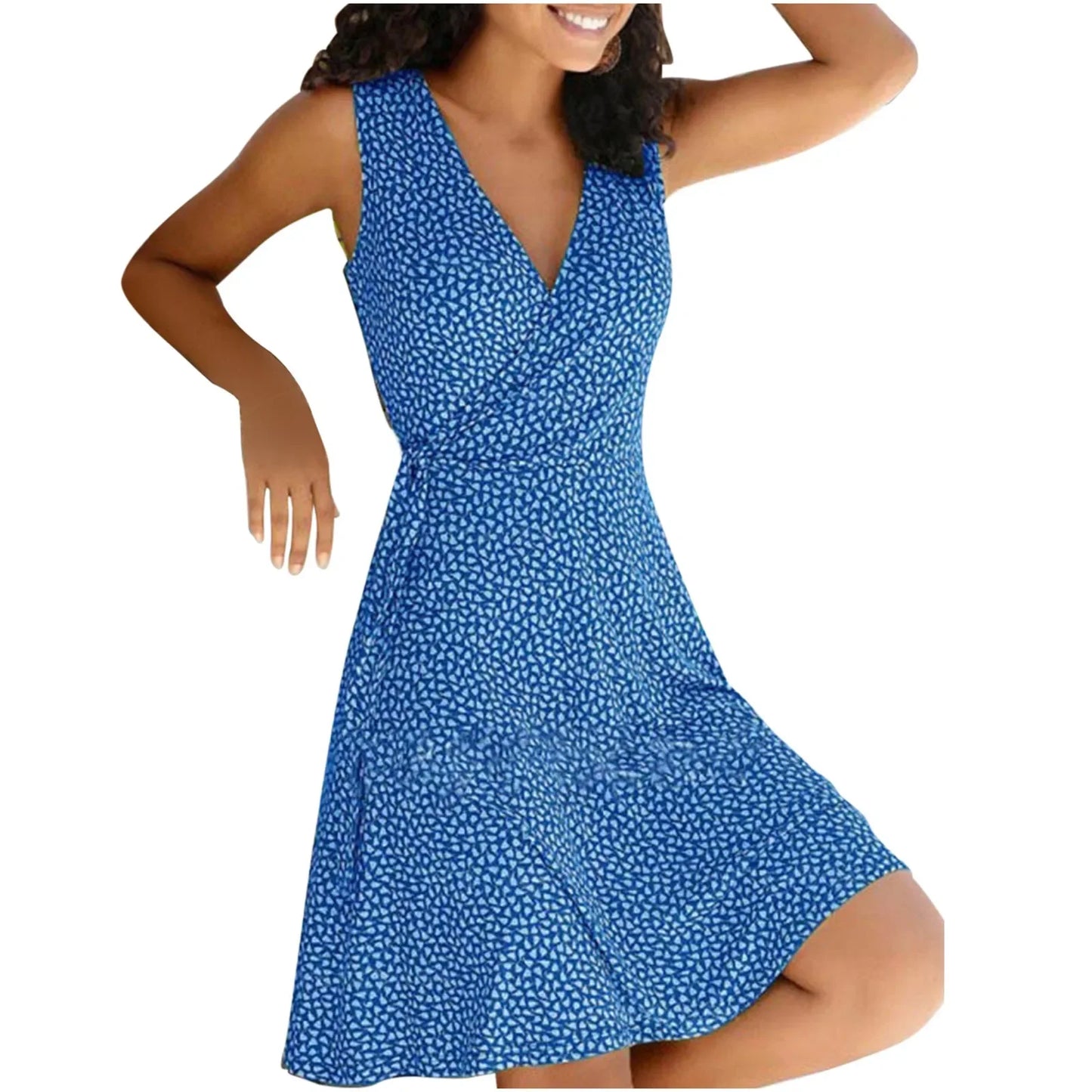 Dresses for Women 2025 Casual Plus Size Women's Floral Wrap V Neck Midi Dress A Line Swing Cap Sleeve Midi Vestidos De Fiesta