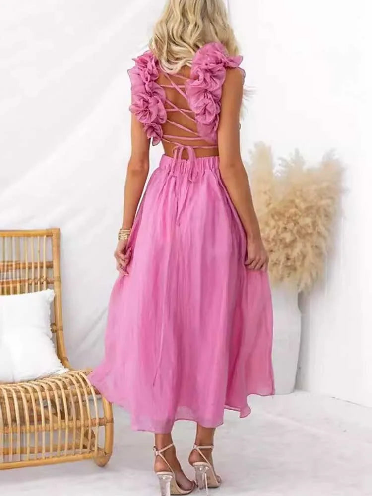 Sleeveless Dresses for Women Elegant Straps Pleated Dress Backless Summer Cotton Linen Dresses High Waist Wholesale Dropshipping