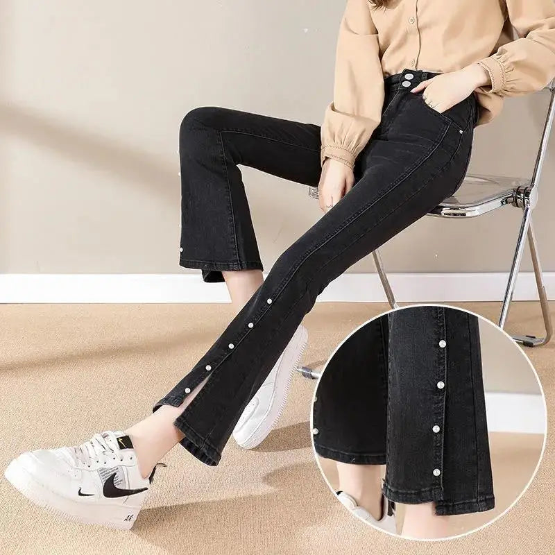 Jeans Woman 2024 Vintage Fashion Trend Luxury Denim Pants High Waisted Elasticity Flare Leggings Korean Black Bell Bottom Jeans