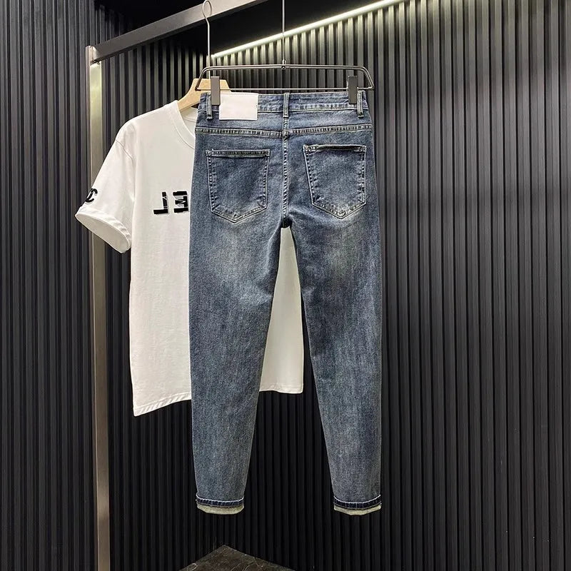 Jeans For Men Retro Korean Style High-End Slim Fit Leg Pants Blue Straight Leg Jeans Casual Pants Tapered Jeans