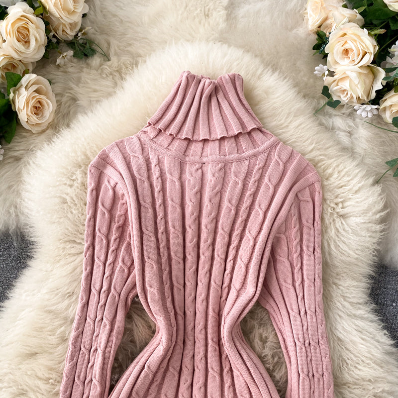 Seoulish Autumn Winter Twist Women's Wrap Knitted Dresses Long Sleeve Sheath Knitwear Office Bodycon Dress Female 2025 New