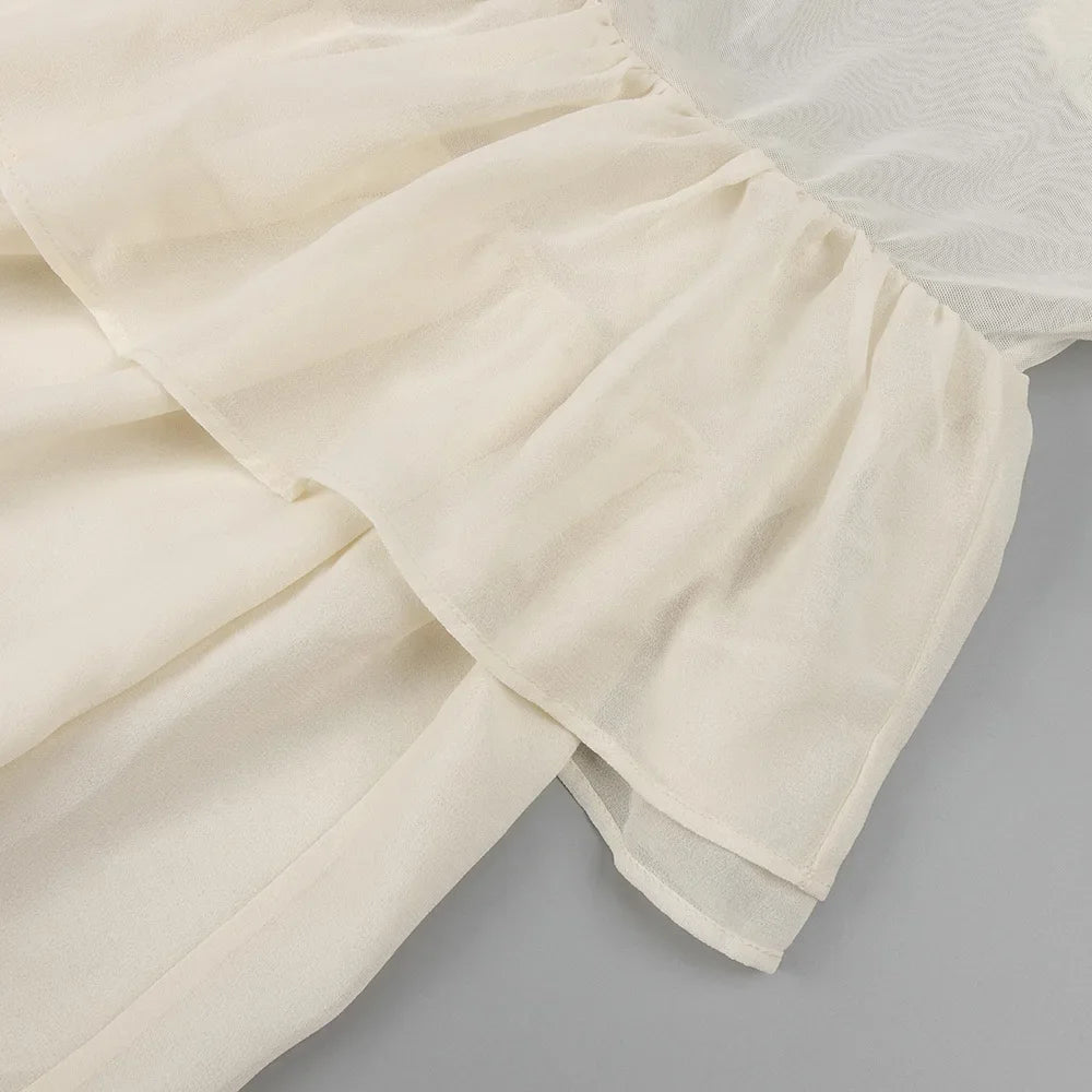 Summer Layer Ruffles Cake Dress Fashion Women Flower White Chiffon Dresses Prom evening dress