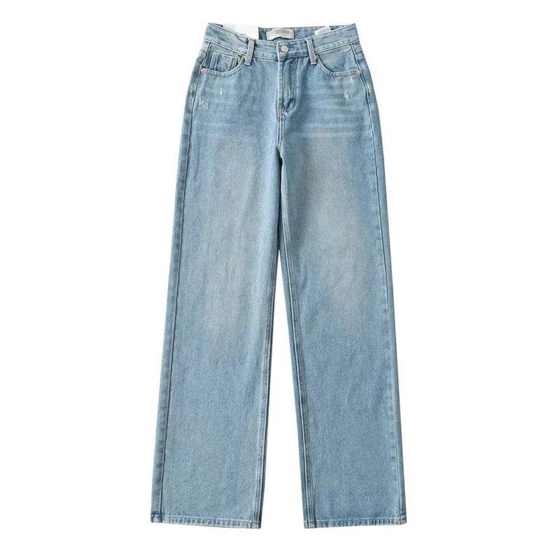 Blue Jeans Women High Waist 2025 Loose Casual Boyfriend Long Jeans For Work Ladies Simple Straight Leg Denim Pants For Women