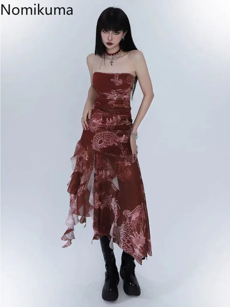 Sexy Dresses for Women 2025 Vestidos De Mujer Tunic Print Sleeveless Backless Robe Femme Fashion Summer Irregular Chiffon Dress