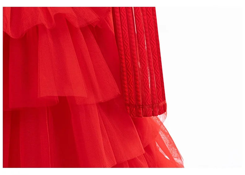 Christmas Red Princess Dress For Girls Party Dresses Flower Girl Wedding Dress Horror Bride Cosplay Costume Halloween Carnival