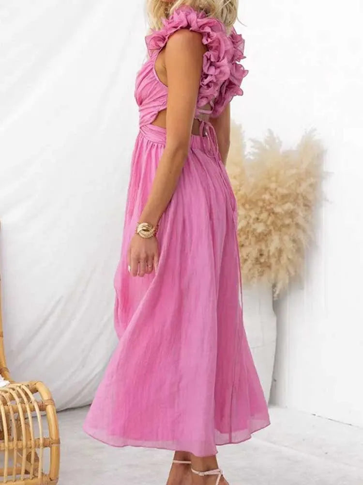 Sleeveless Dresses for Women Elegant Straps Pleated Dress Backless Summer Cotton Linen Dresses High Waist Wholesale Dropshipping