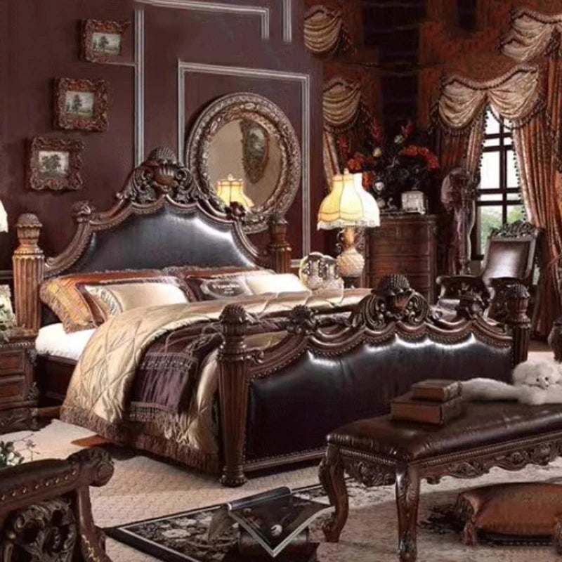 Luxury Nordic Bed Multifonction King Size Aesthetic Sleeping French Bed Lounge Wooden Modern Cama Matrimonial Bedroom Furniture