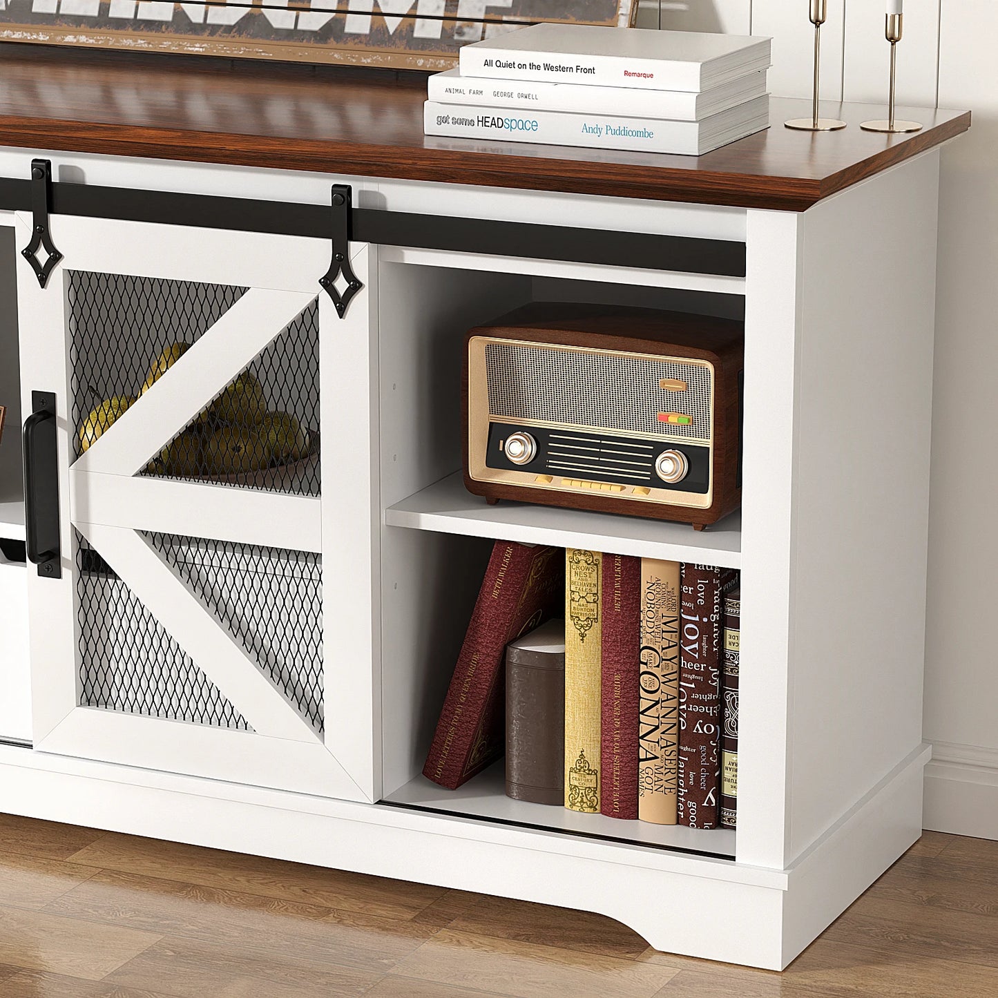 Modern TV Stand for TVs up to 60’’, Entertainment Center w/1 Drawer & 2 Storage Cabinets, Large Media Console Cabinet