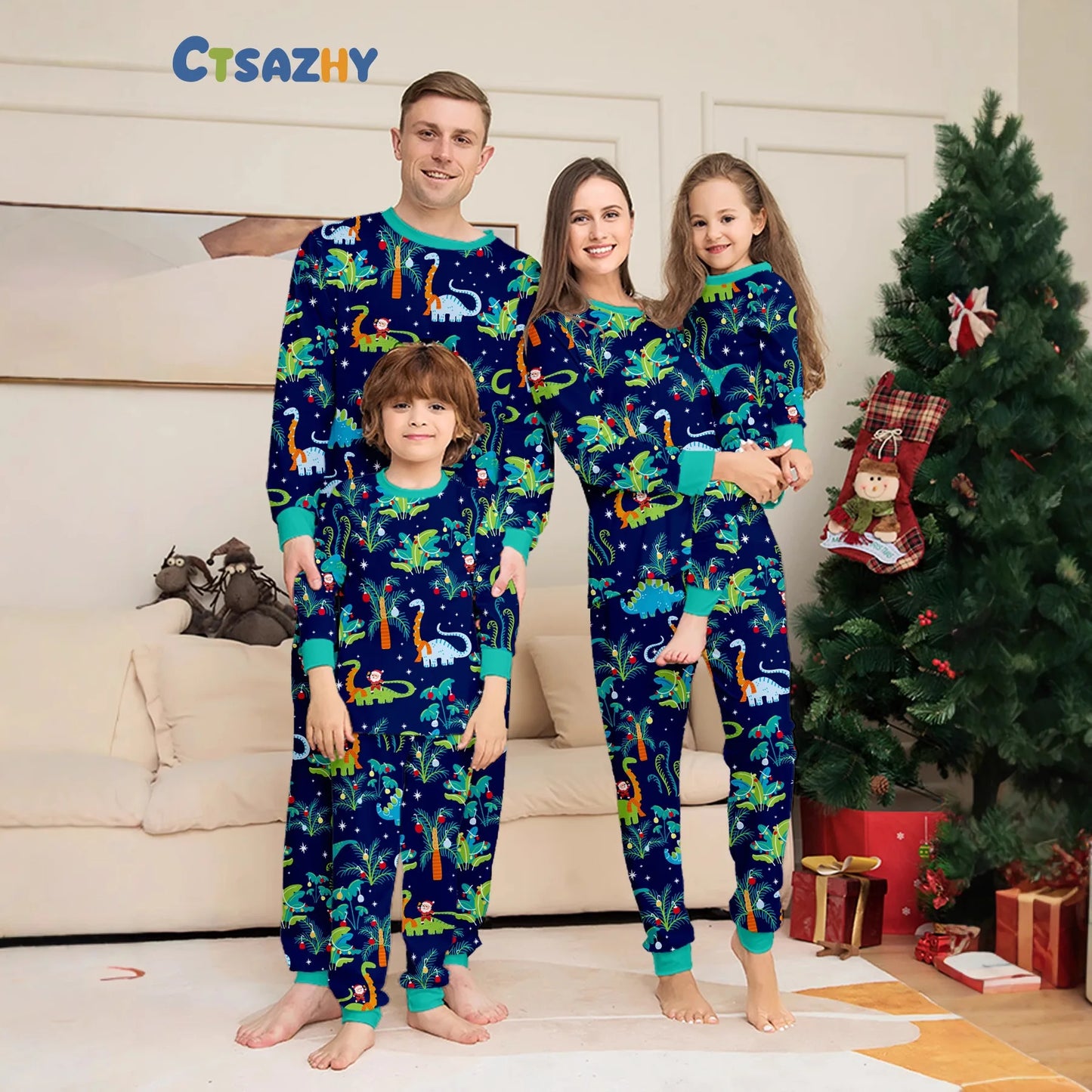 Xmas Matching Family Pajamas Set 2025 Xmas Green Cotton Print Pjs Adult Child Clothing Outfit set Baby Jumpsuit+Dog Clothes