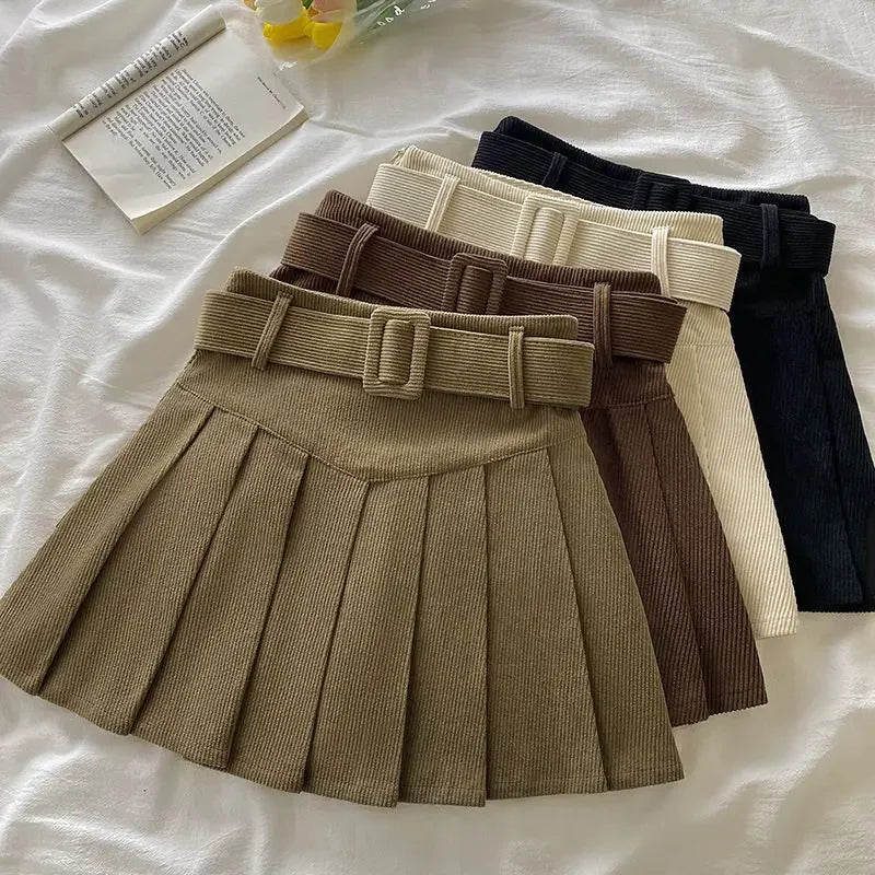Corduroy High-Waisted Slimming Preppy Style Skirt For Women Spring Autumn/Winter New Arrival A- Line Mini Dress