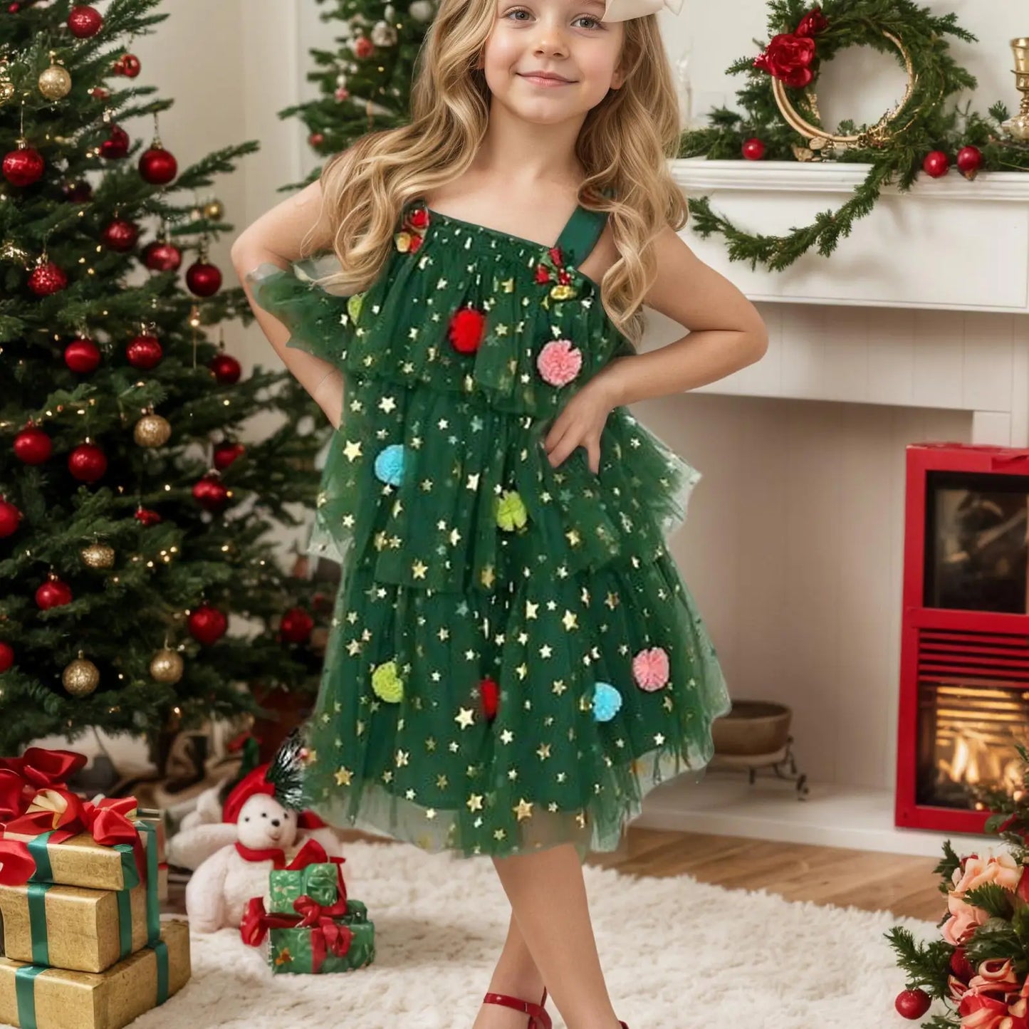 Christmas Dresses For Girls Fashion Girls Dress Glitter Clothes Tiered Outfit For Event Party Birthday Outdoor Activities Club