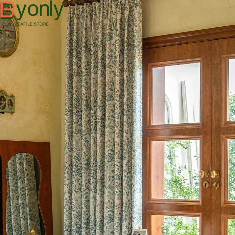 Curtains for Living Dining Room Bedroom American Pastoral Retro Floral Print Cotton and Linen Blackout Light Luxury