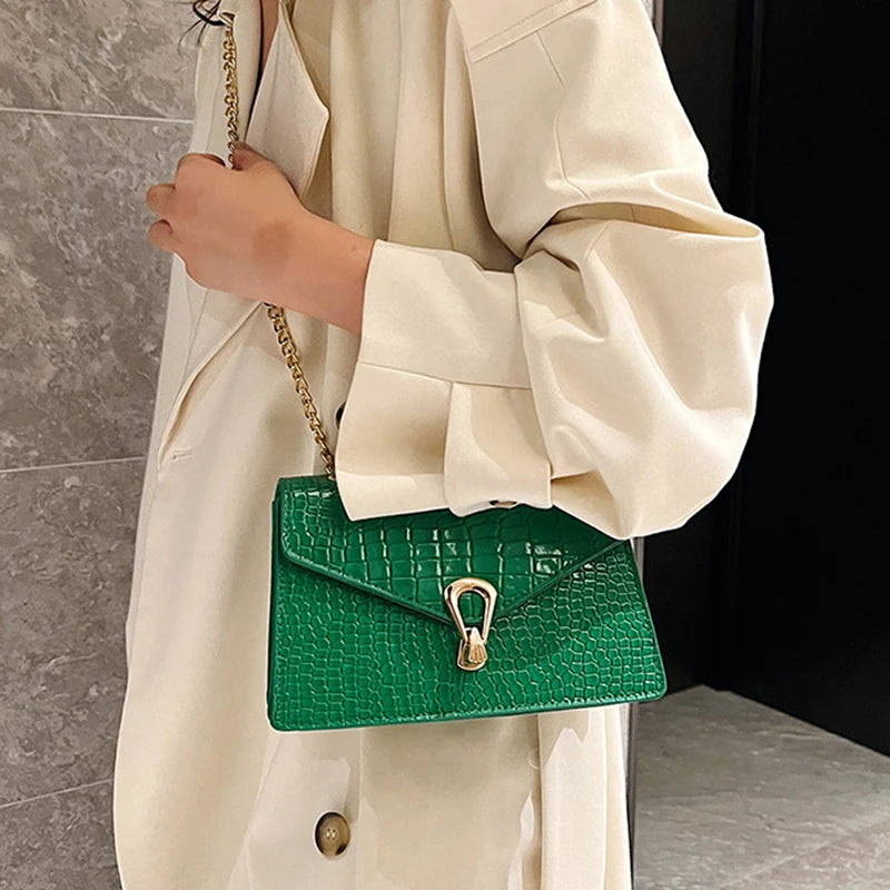 Crocodile Pattern Shoulder Bags For Women Fashion Chains Squre Bag Purse Female Pu Leather Crossbody Handbag Daily Phone Clutch