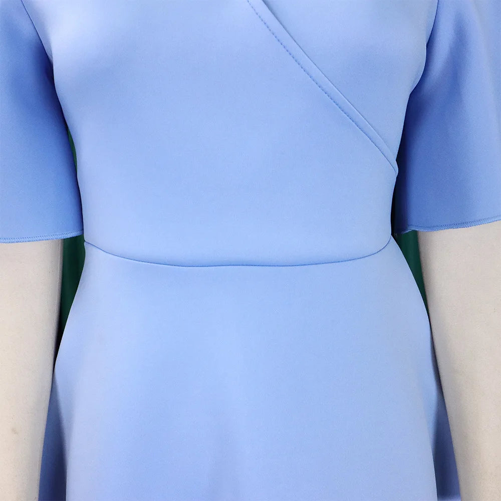 Elegant Party Dresses for Women V Neck Ruffles Sleeve High Waisted Pleated Mid Calf Luxury Birthday Dinner Vestidos Mujer Dress