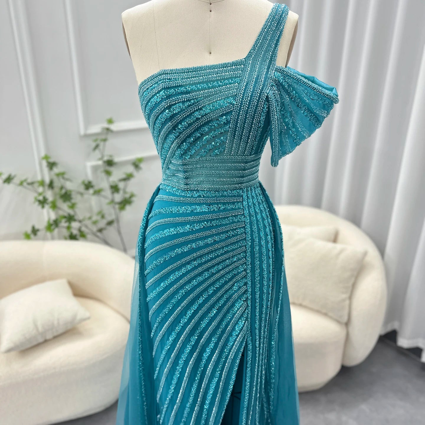 Sharon Said Luxury Dubai Evening Dresses with Overskirt Side Slit Lilac One Shoulder Wedding Formal Party Gowns SS016 Customized