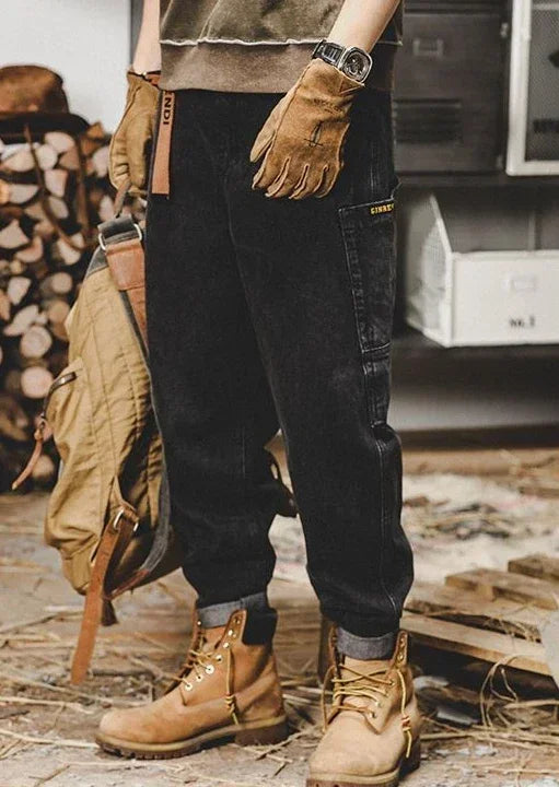 Jeans for Men Tapered Male Cowboy Pants Black Trousers Cargo Luxury Spring Autumn Y 2k Vintage Japanese Street Style Clothing Xs
