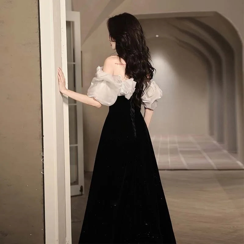 Black evening dress for women 2025 new banquet performance dress engagement high-end velvet sparkling