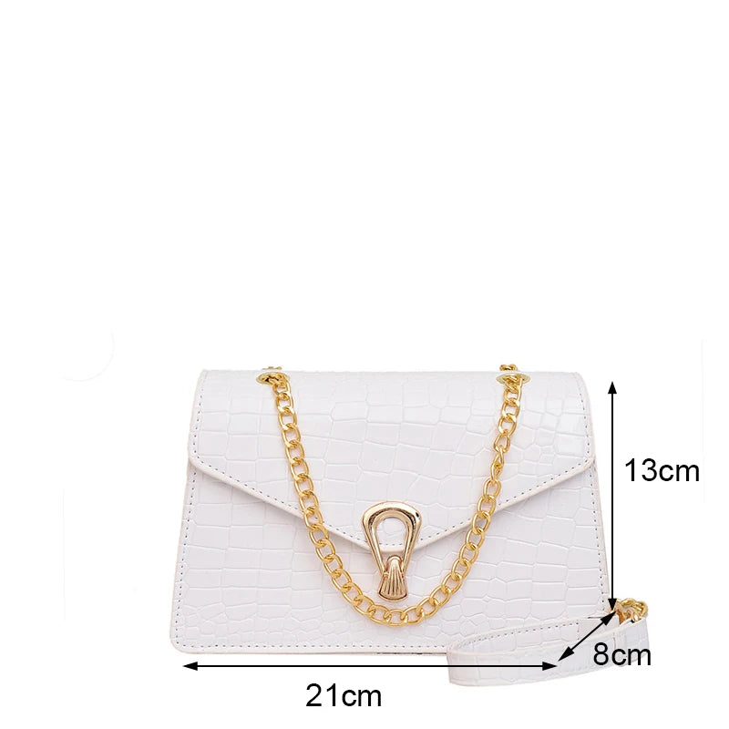 Crocodile Pattern Shoulder Bags For Women Fashion Chains Squre Bag Purse Female Pu Leather Crossbody Handbag Daily Phone Clutch