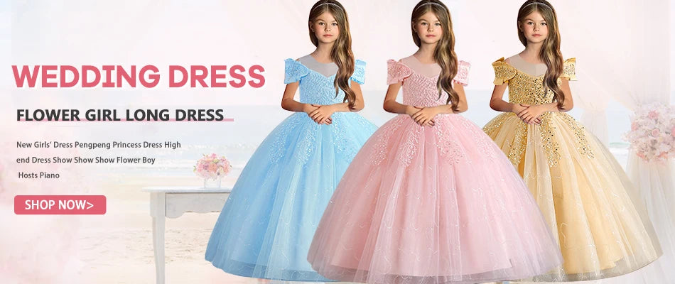 4-12 years old gorgeous girl dress sheer elegant girl birthday party princess dress long carnival evening dress summer clothing
