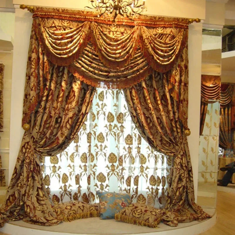 Rod Valance Curtain Door Blinds Window Golden Design Sheer Tulle Draperies Blackout Gold Super Luxury Curtains For Living Room