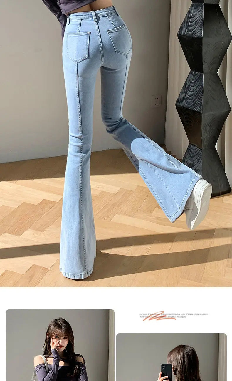 Jeans Woman 2024 Vintage Fashion Trend Luxury Denim Pants High Waisted Elasticity Flare Leggings Korean Black Bell Bottom Jeans