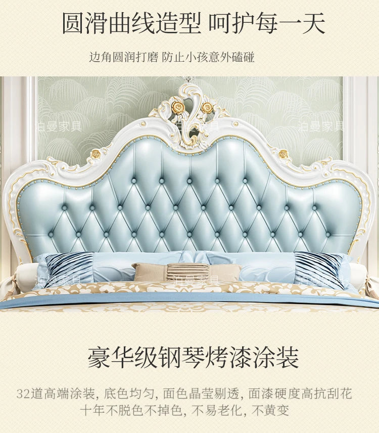 Luxury Couple Bed European Aesthetic Leather Queen Size Princess Bed Storage Space Cama De Casal Luxuosa Modern Furniture