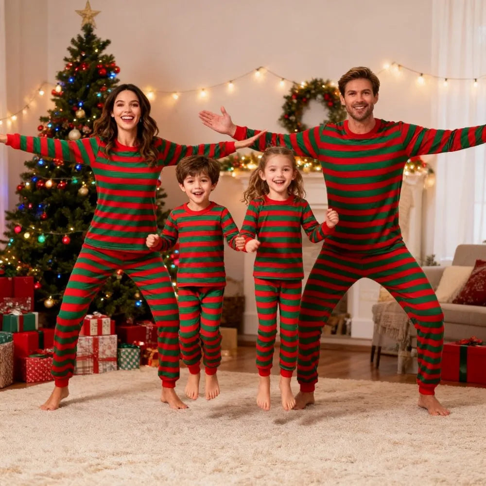 New Striped Family Matching Christmas Pajamas Mother Kids Pijamas Familiares Navidad Couples Matching Outfits Xmas Nightwear