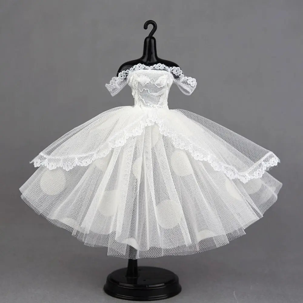 Fashion Dress Up Doll Dress Evening Party Tutu Dotted Lace Dolls Clothes Mini Black Prom Dress Doll Princess Dress DIY Toy