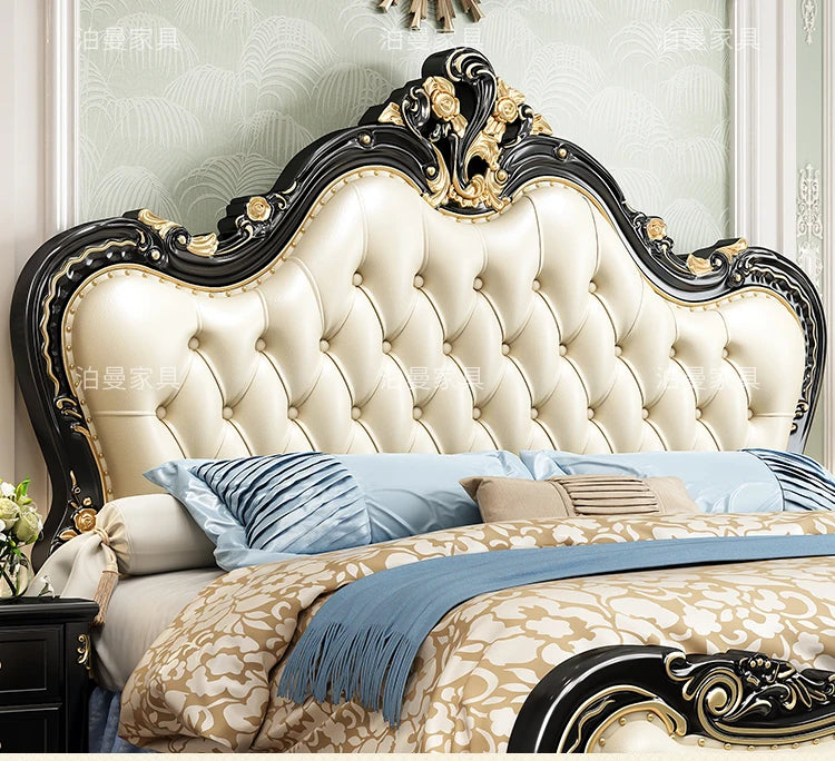 Luxury Couple Bed European Aesthetic Leather Queen Size Princess Bed Storage Space Cama De Casal Luxuosa Modern Furniture
