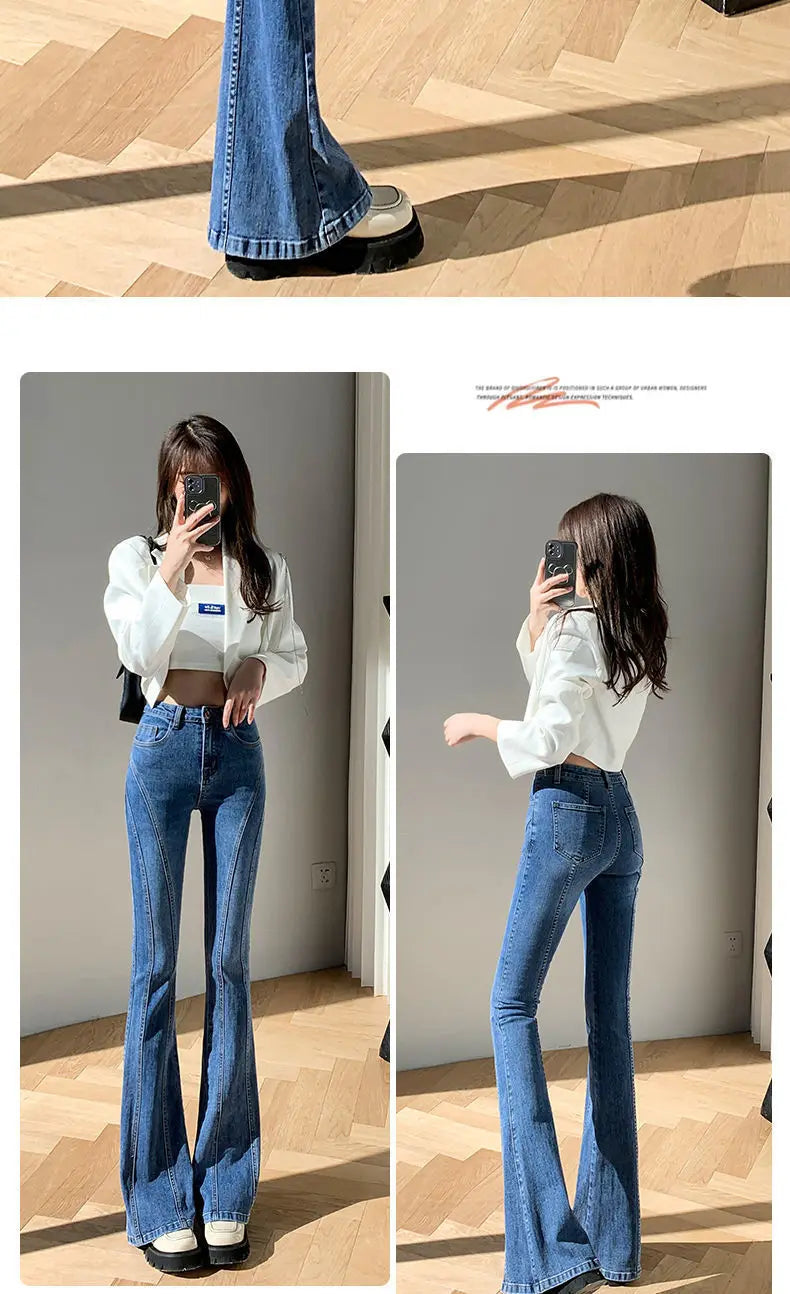 Jeans Woman 2024 Vintage Fashion Trend Luxury Denim Pants High Waisted Elasticity Flare Leggings Korean Black Bell Bottom Jeans