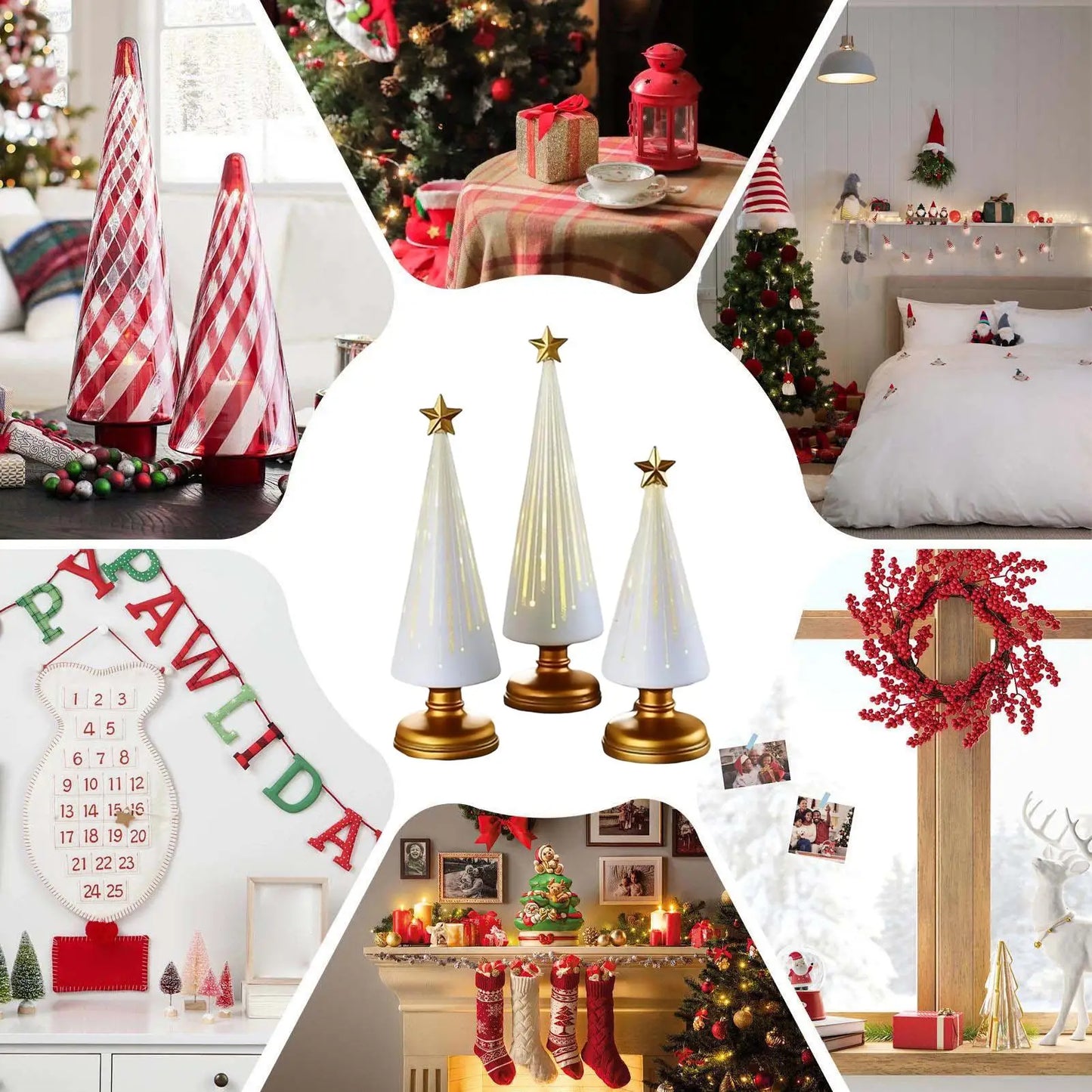 Christmas Tree Statue 3 Pieces Christmas Sculpture Resin Star Tree Figurine For Home Room Winter Party Decorations Table